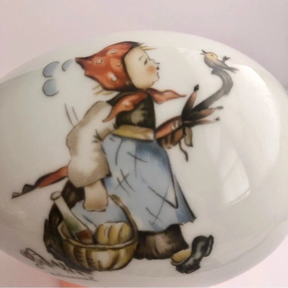 Hummel Porcelain trinket box egg shaped vintage Easter basket Sister Berta